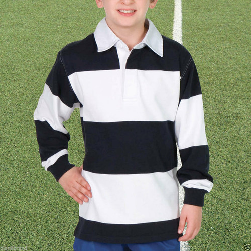 Kids Long Sleeve Rugby Jersey Striped Polo - P100KS