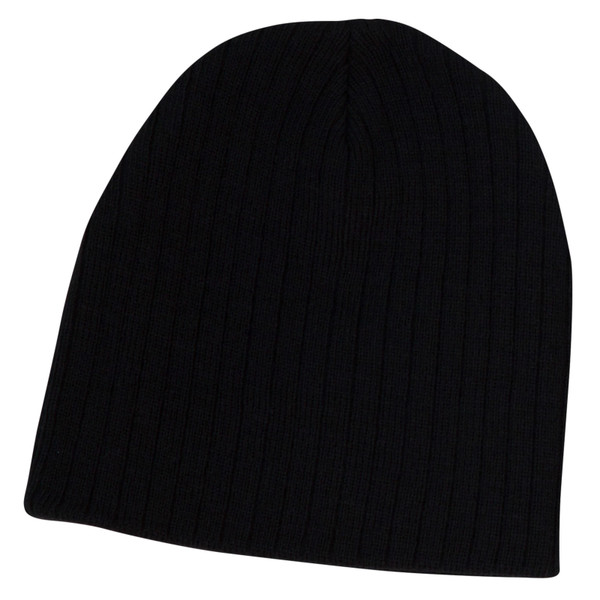Adults Plain Cable Row Knit Beanie - CH62 | Black