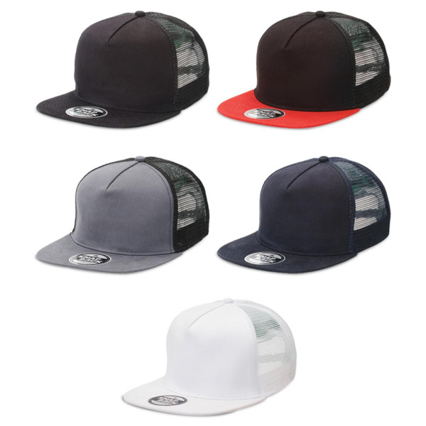 Adults Plain Chino Flat Peak Trucker Cap - 4394