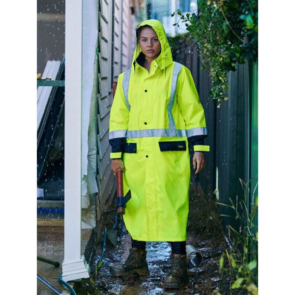 Mens Waterproof Hi Vis Taped Long Rain Coat