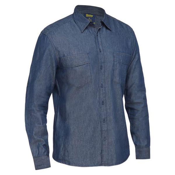 Bisley Mens Long Sleeve Denim Blue Work Shirt