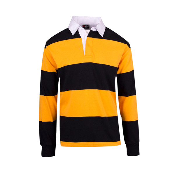 Mens Rugby Jerseys Striped Long Sleeve Polo Shirts - P100HB | Black.Gold