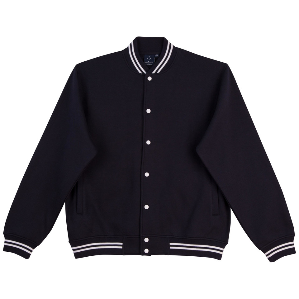 Adults Plain Varsity Fleece Letterman Jacket - FL11 | Navy.White