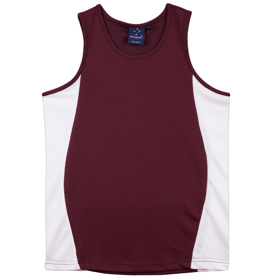 Mens Plain TrueDry Contrast Sports Singlet - TS19A | Maroon.White