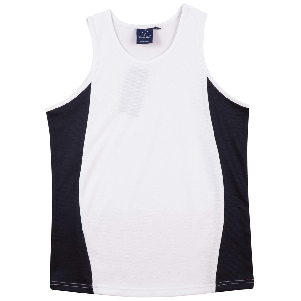 Mens Plain TrueDry Contrast Sports Singlet - TS19A | White.Navy