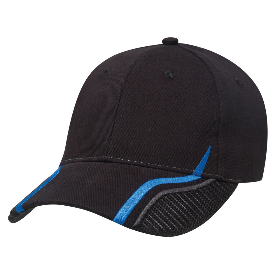 Adults Heavy Brush Cotton Cap with Mesh Peak - 4361 | Black.Royal