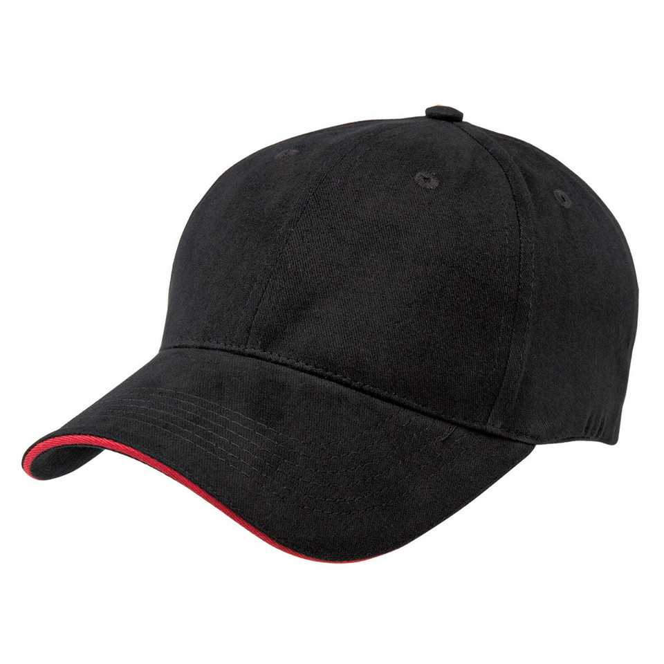 Adults Premium 6 Panels 100% Cotton Cap - 8001 | Black.Red