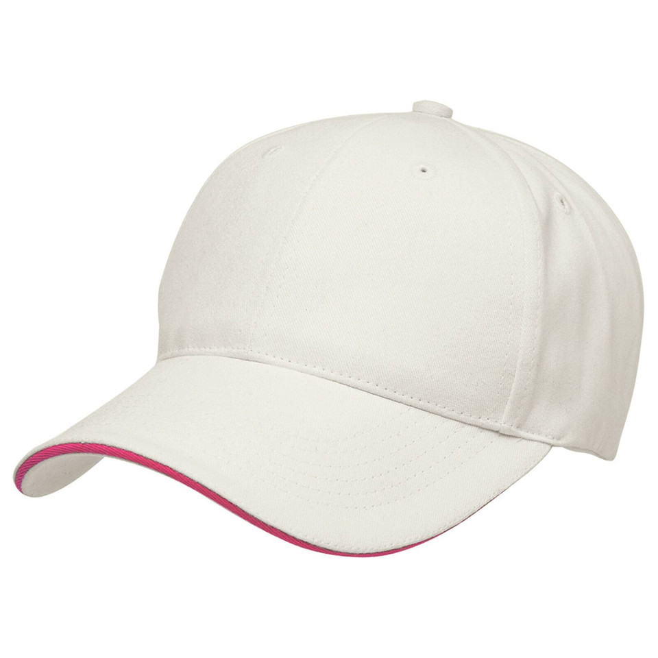 Adults Premium 6 Panels 100% Cotton Cap - 8001 | Chalk White.Hot Pink