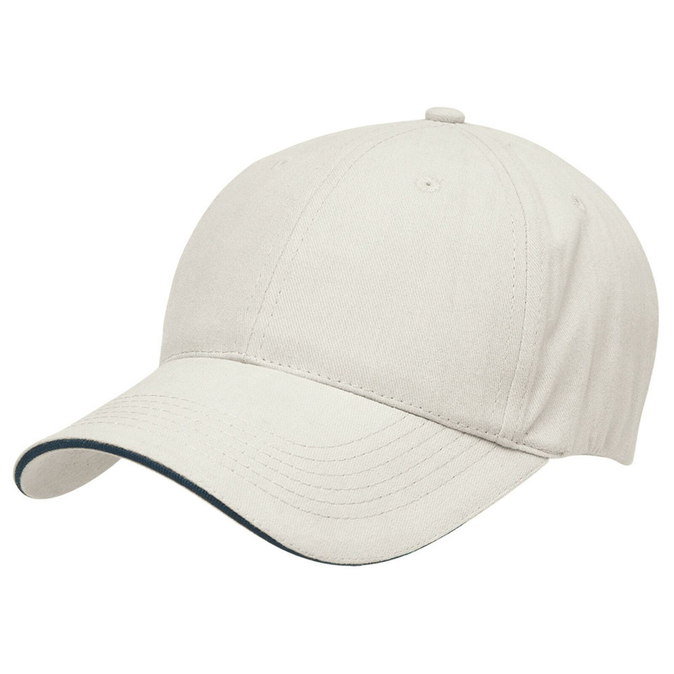 Adults Premium 6 Panels 100% Cotton Cap - 8001 | Chalk White.Navy