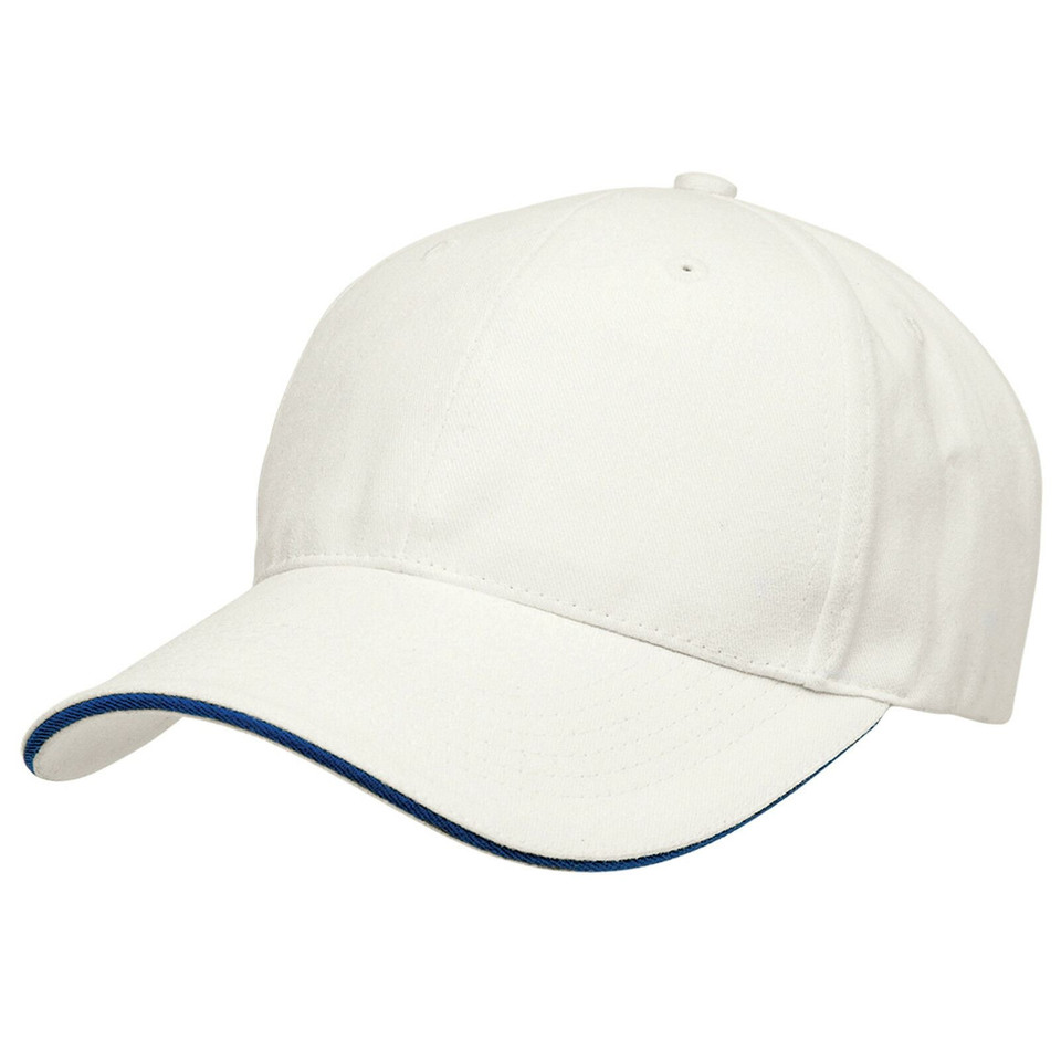 Adults Premium 6 Panels 100% Cotton Cap - 8001 | Chalk White.Royal