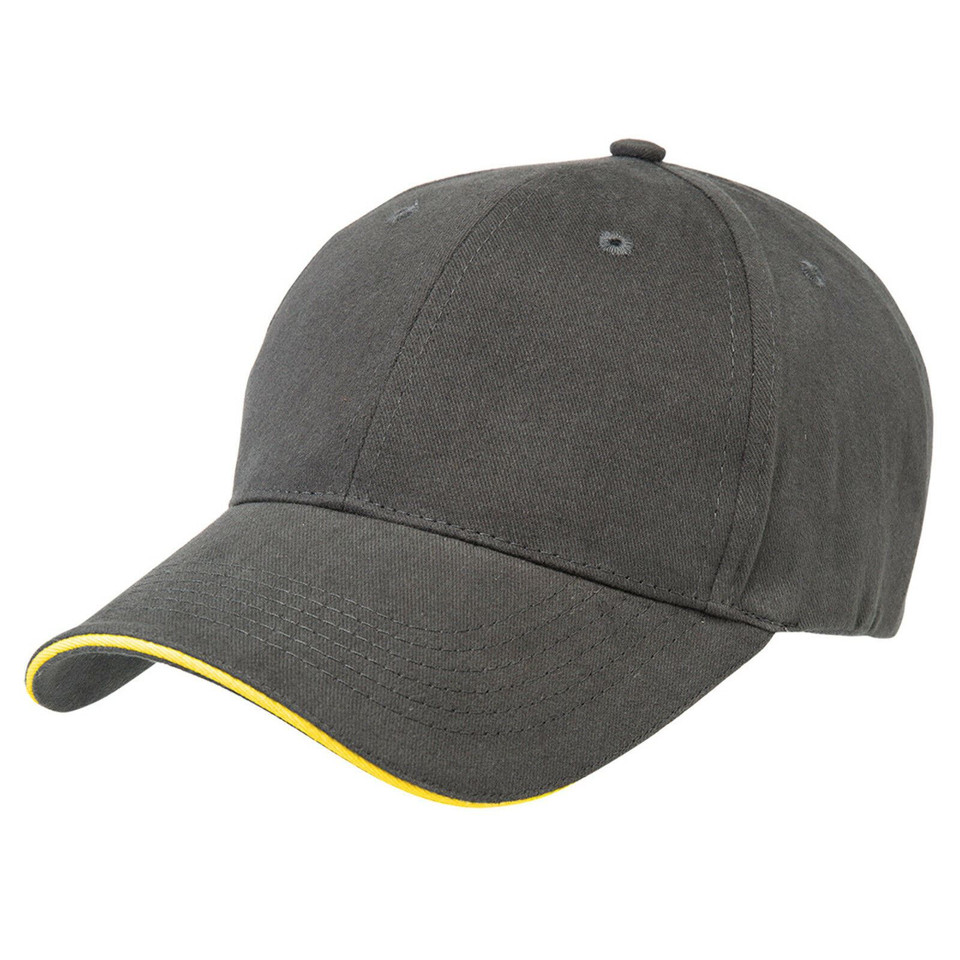 Adults Premium 6 Panels 100% Cotton Cap - 8001 | Charcoal.Yellow