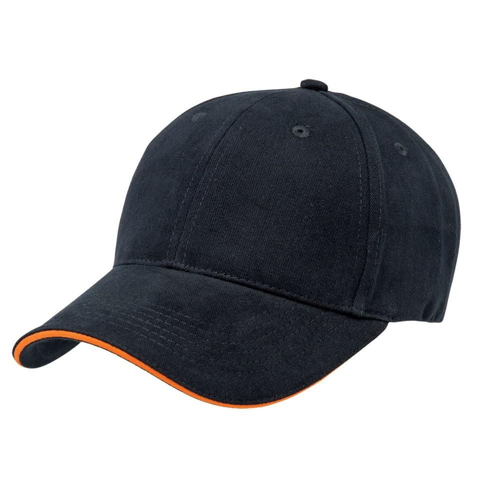 Adults Premium 6 Panels 100% Cotton Cap - 8001 | Navy.Orange