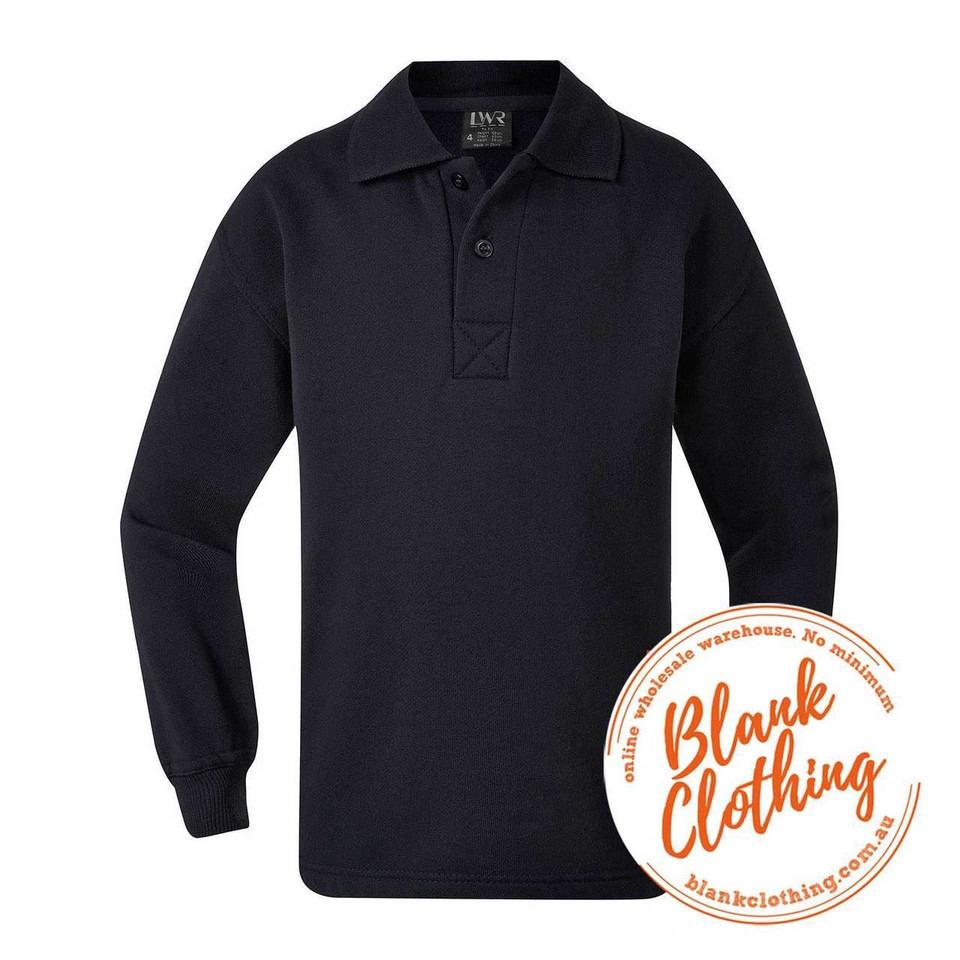 Children Plain Long Sleeve Fleecy PolyCotton Polo Shirts - 5310WA | Navy