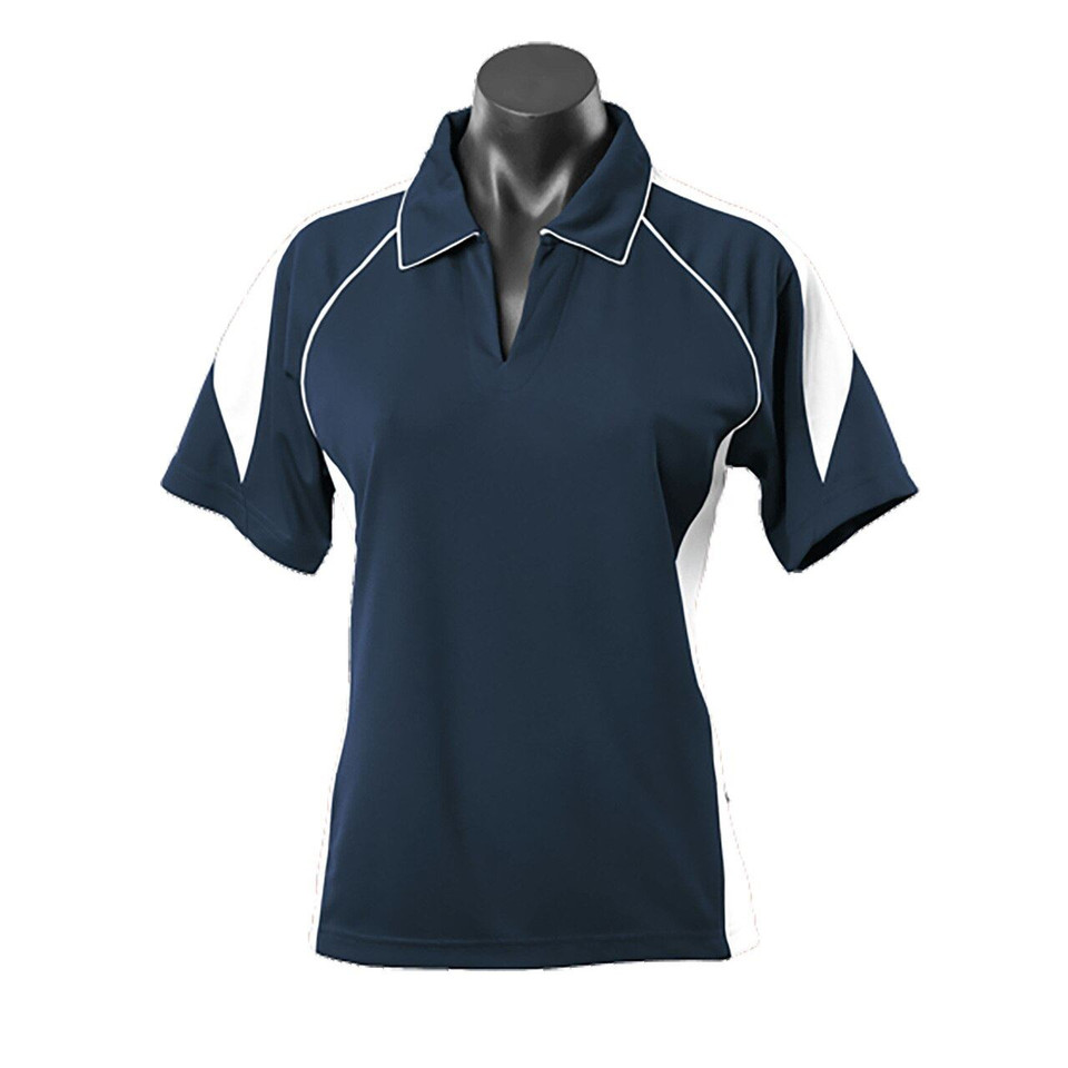 Ladies Premier Contrast Piping & Panel Sport Polo Shirt - 2301 | Navy + White