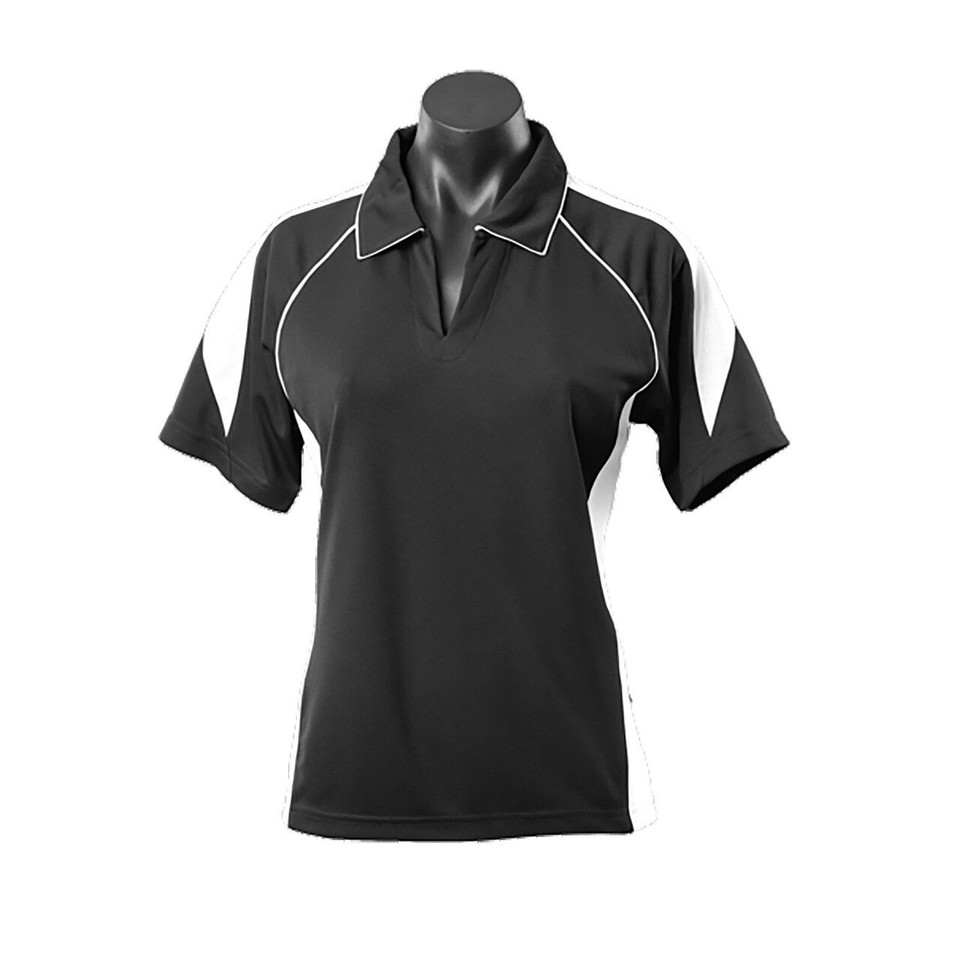 Ladies Premier Contrast Piping & Panel Sport Polo Shirt - 2301 | Black + White