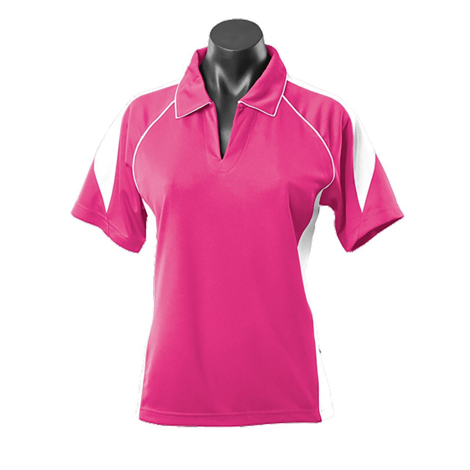 Ladies Premier Contrast Piping & Panel Sport Polo Shirt - 2301 | Pink + White