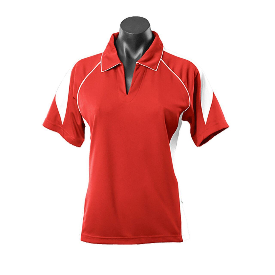 Ladies Premier Contrast Piping & Panel Sport Polo Shirt - 2301 | Red + White