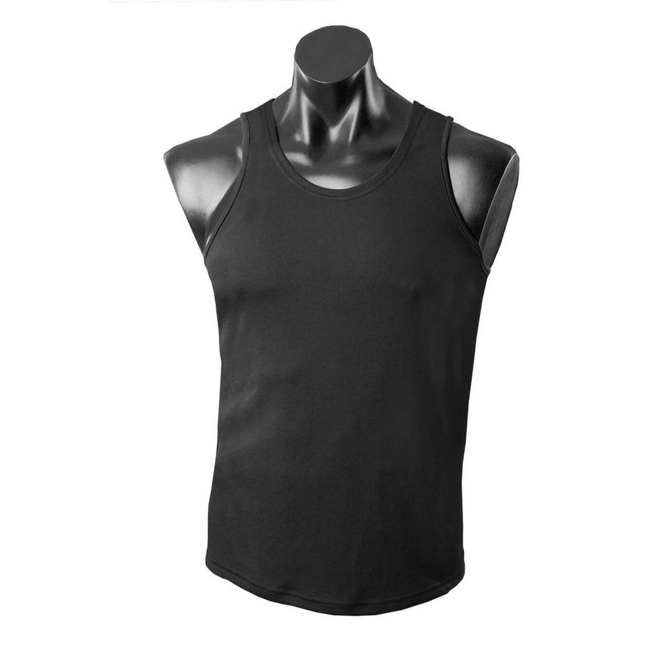 Mens Easy Care Plain Polyester Tank Singlet - 1107 | Black