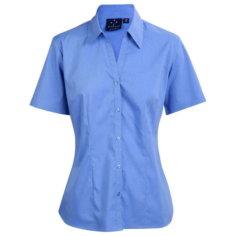 Womens Modern Fit Wrinkle Resistance Teflon Shirt Blouse - BS07S | Mid Blue