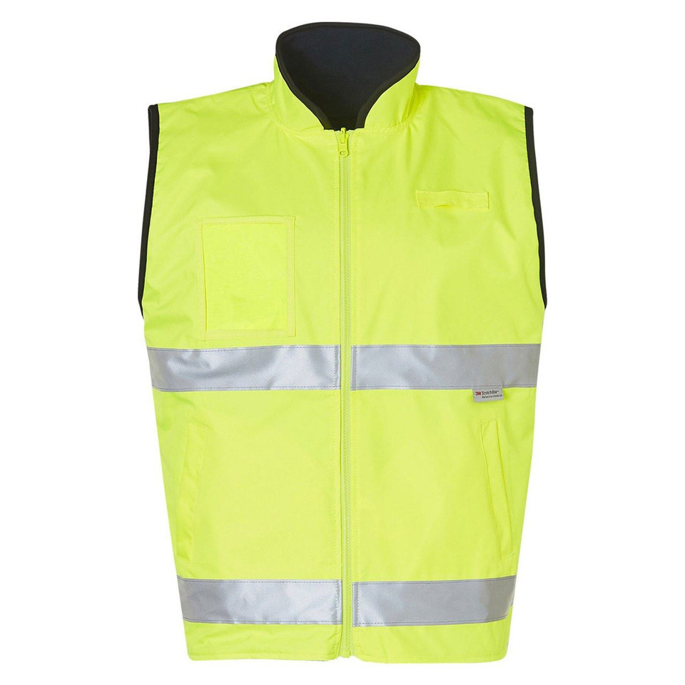Adults Unisex Fleece Reversible Mandarine Collar Zip Safety Vest - SW49 | Yellow.Navy
