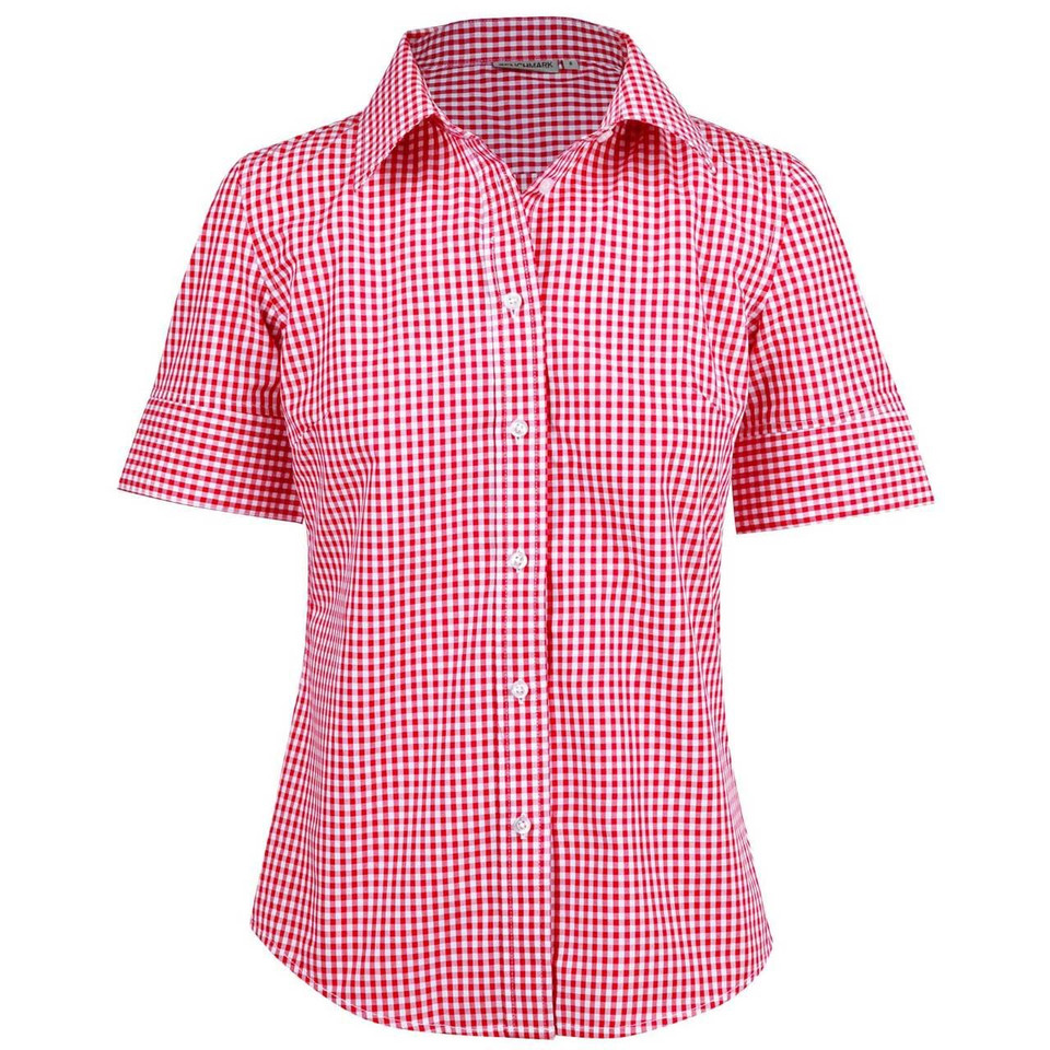 Ladies Gingham Checkered Shirt | Short Sleeve - M8300S | Red.White