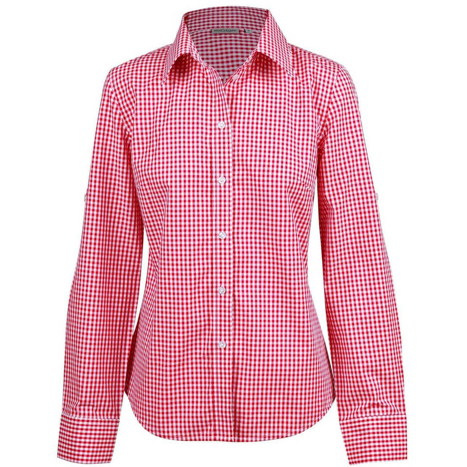 Ladies Gingham Long Sleeve Checkered Shirt - M8300L | Red.White
