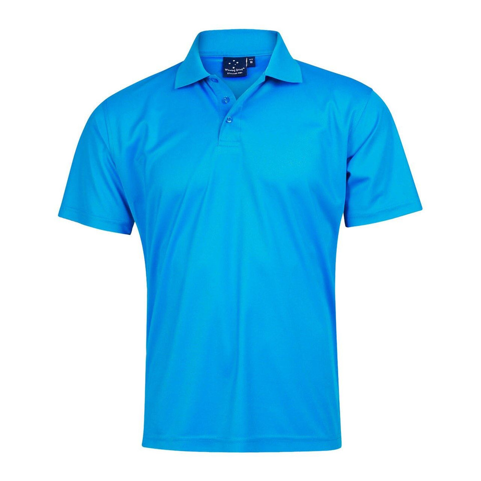 Mens Plain CoolDry Polyester Short Sleeve Polo Shirt - PS81 | Cyan