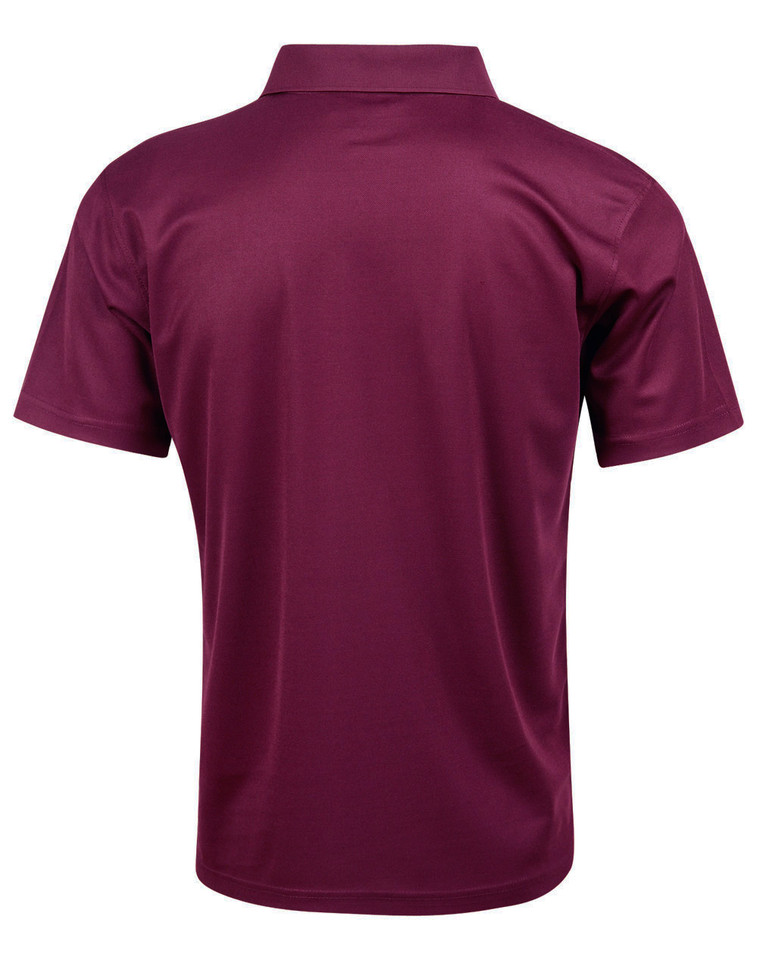 Plain Polyester Short Sleeve Polo Shirt in maroon, back view