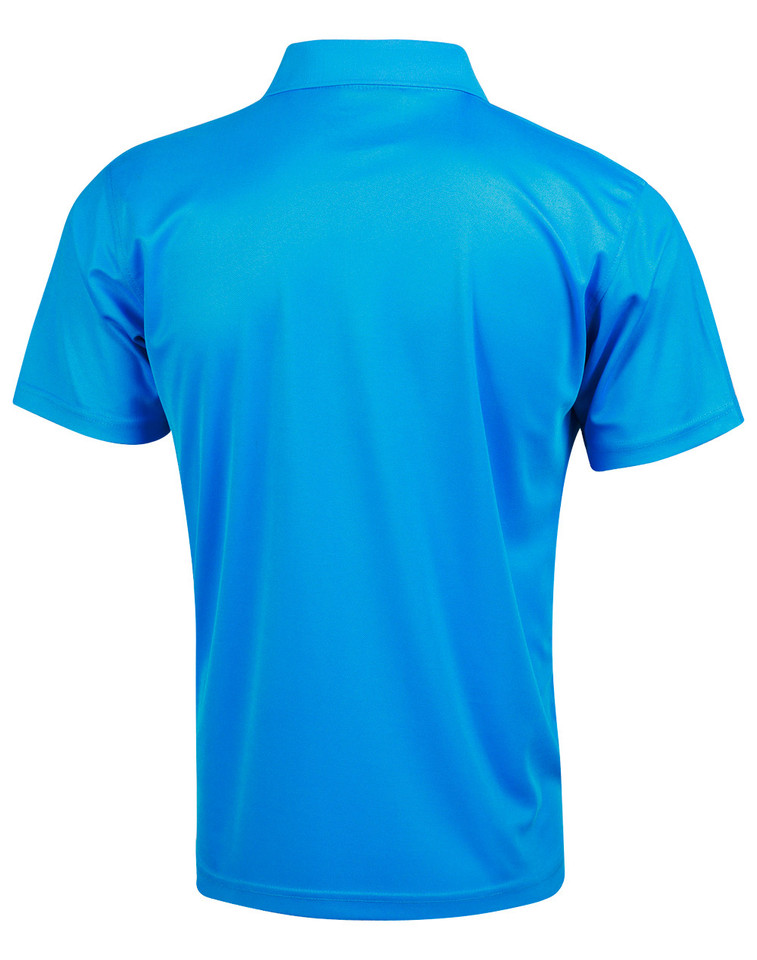 Plain Polyester Short Sleeve Polo Shirt in cyan, back view