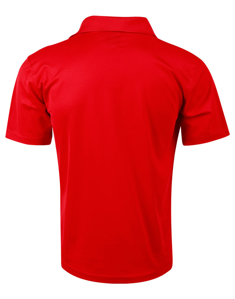 Plain Polyester Short Sleeve Polo Shirt in red, back view