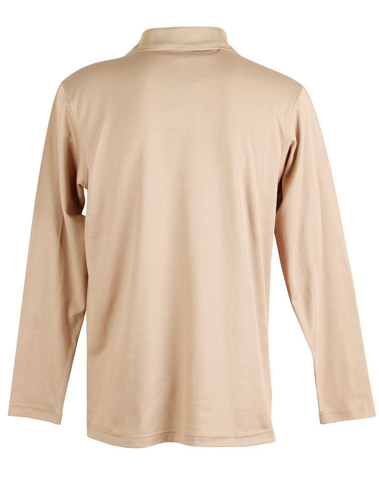 Unisex Unisex Plain Quick Dry Long Sleeve Polo Shirts in beige, back view