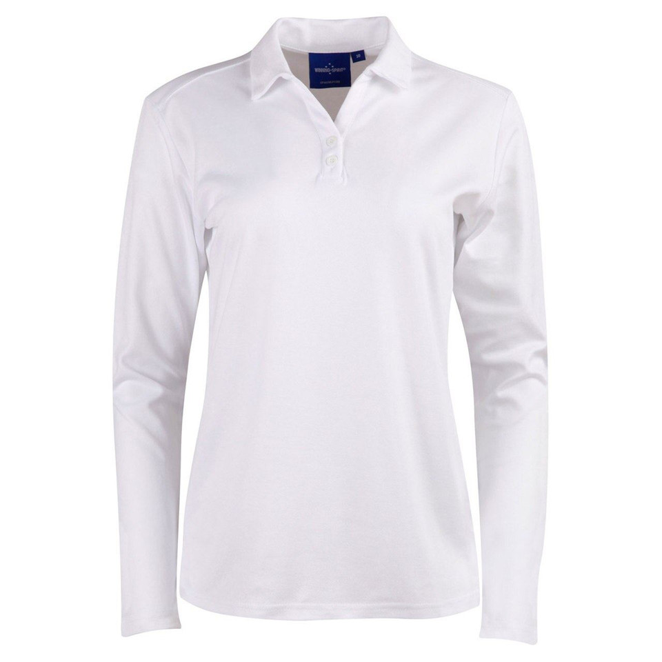 Ladies Plain Quick Dry Long Sleeve Polo - PS36B | White