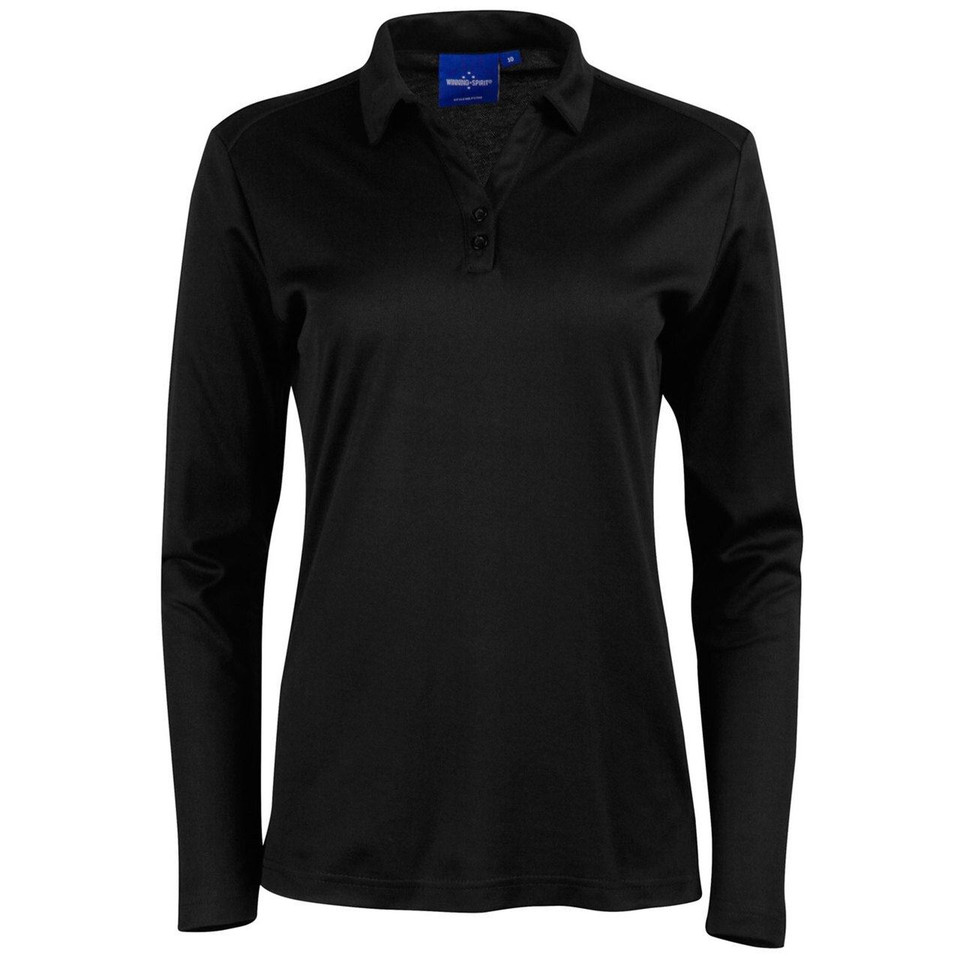 Ladies Plain Quick Dry Long Sleeve Polo - PS36B | Black