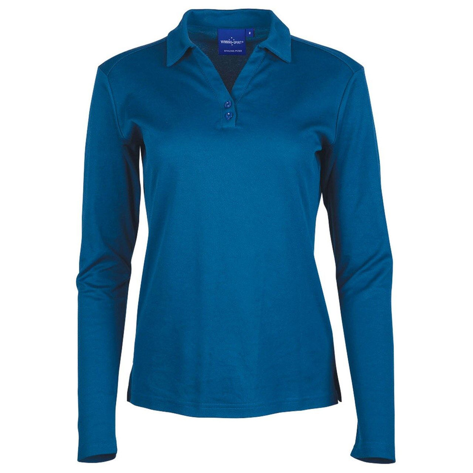 Ladies Plain Quick Dry Long Sleeve Polo - PS36B | Ocean Blue