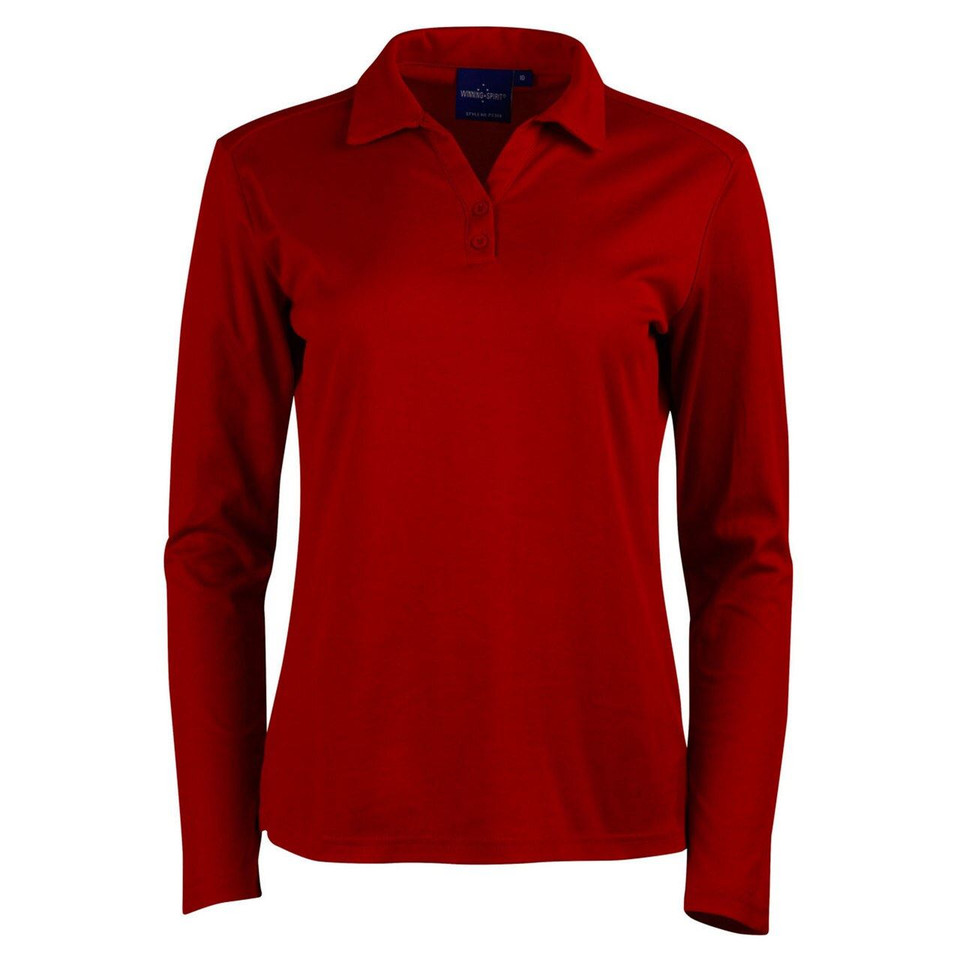 Ladies Plain Quick Dry Long Sleeve Polo - PS36B | Ruby