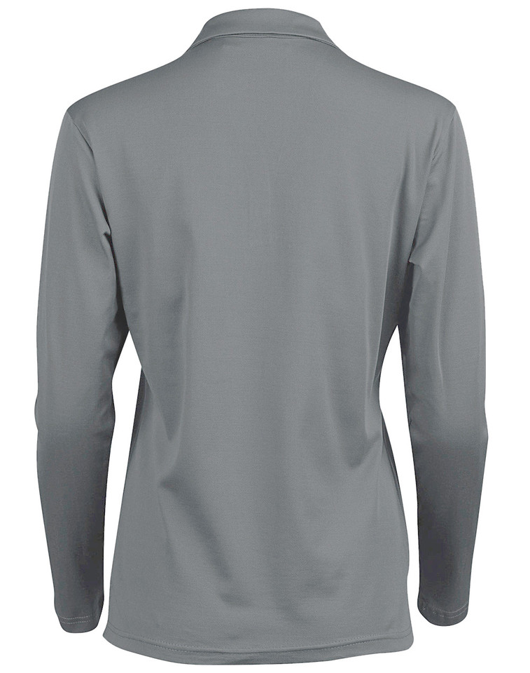 Plain Quick Dry Long Sleeve Polo in steel grey, back view