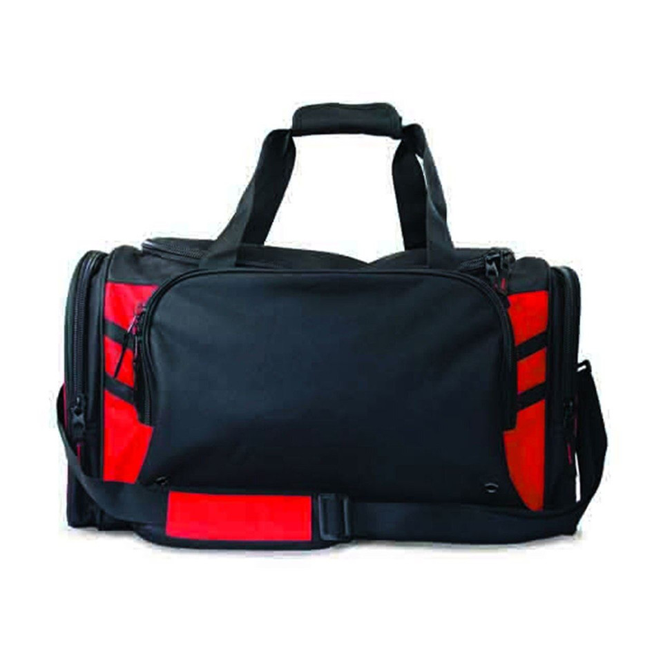 Plain Contrast Sports Duffle Bag - 4001 | Black.Red
