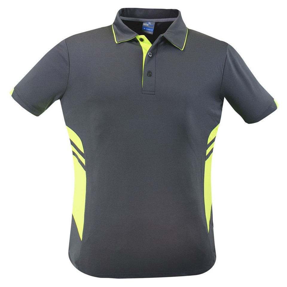 Plain Kids Contrast Sports Polo Shirt - 3311 | Slate.Neon Yellow