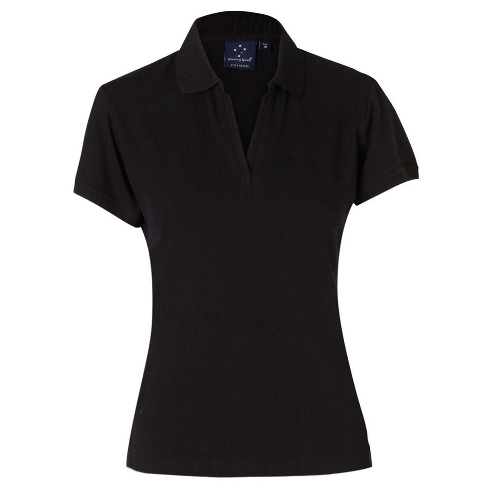 Ladies Button-Less Short Sleeve Cotton Polo - PS40 | Black
