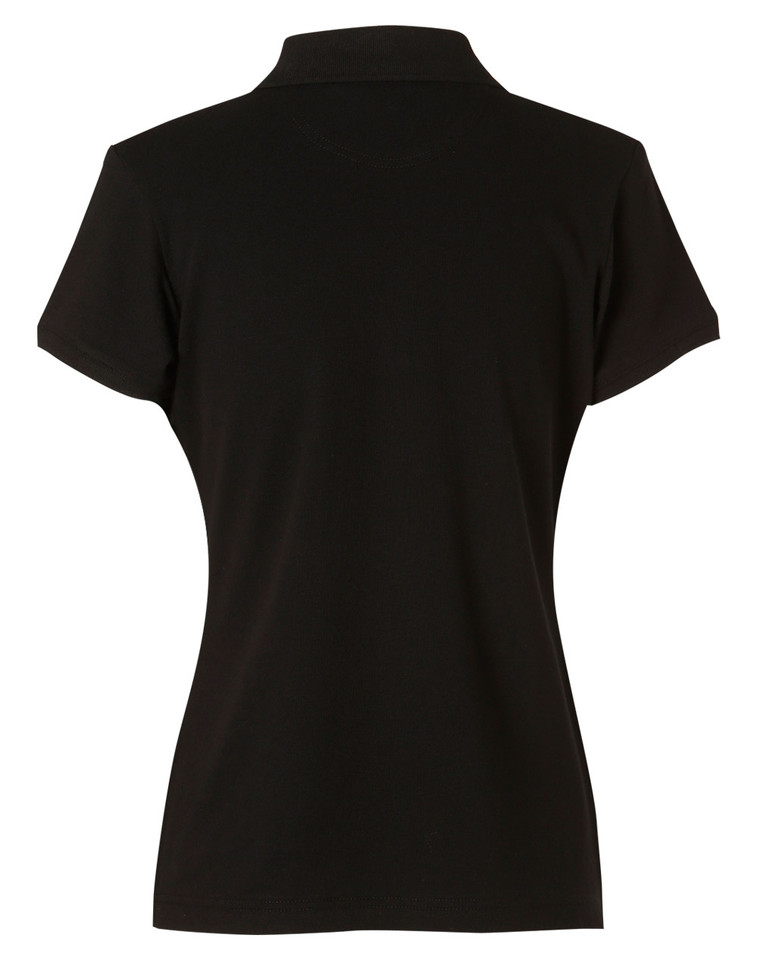 Button-Less Short Sleeve Cotton Polo in black, back view