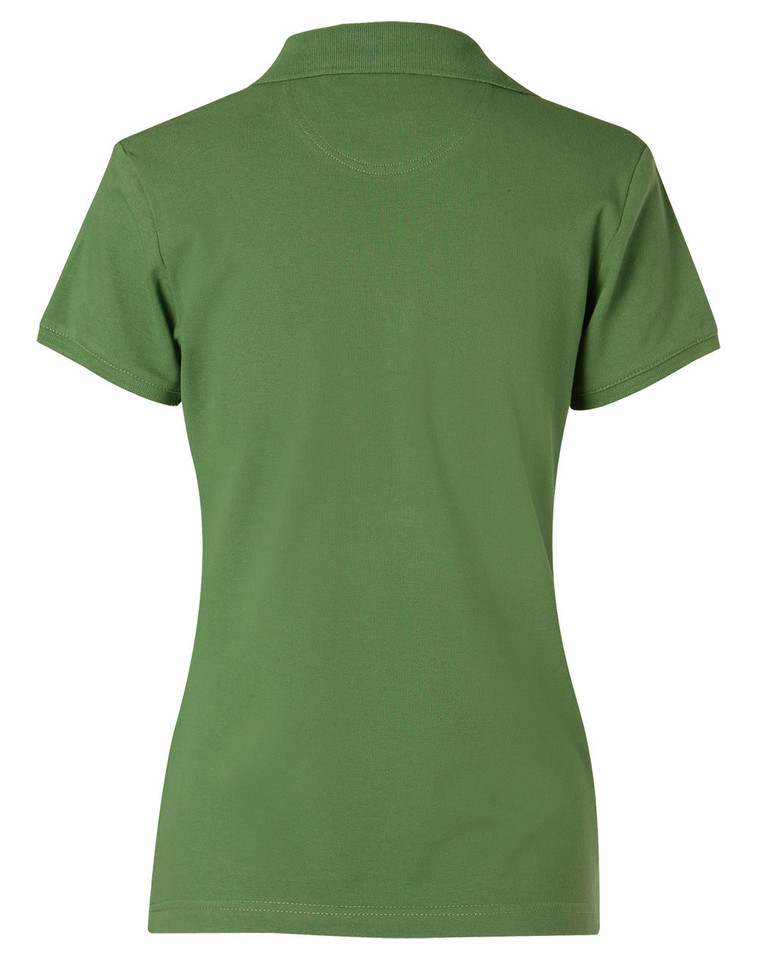 Button-Less Short Sleeve Cotton Polo in green, back view