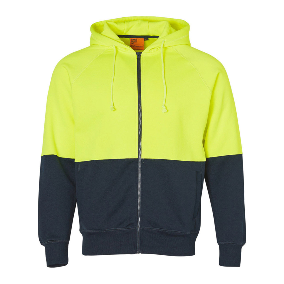 Mens HI-VIS Two Tone Fleece Hoodie | Yellow.Navy