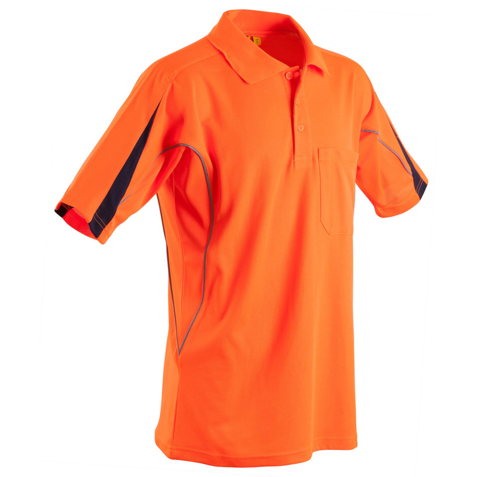 Mens TrueDry Hi-Vis Polo with Reflective Piping | Orange.Navy