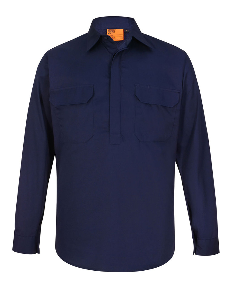 Adults Unisex Cool-Breeze Closed Front Navy Work Shirt, lifestyle photo