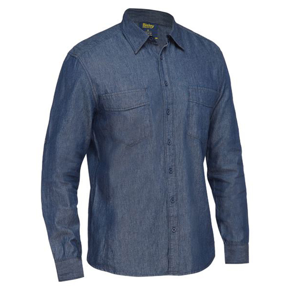 Bisley Mens Long Sleeve Denim Blue Work Shirt