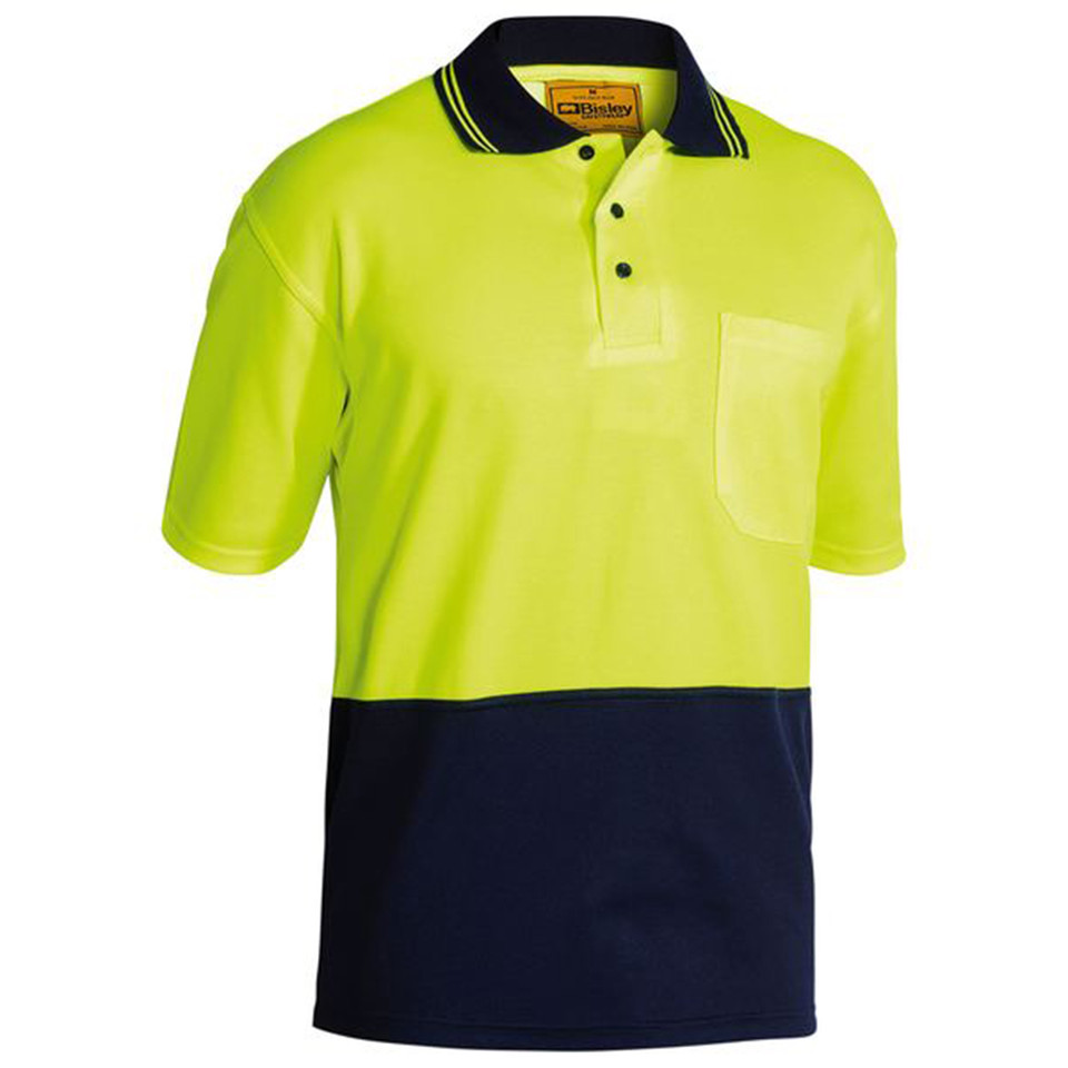 Bisley Hi Vis Moisture Wicking Long Sleeve Polo Shirt - Yellow/Navy