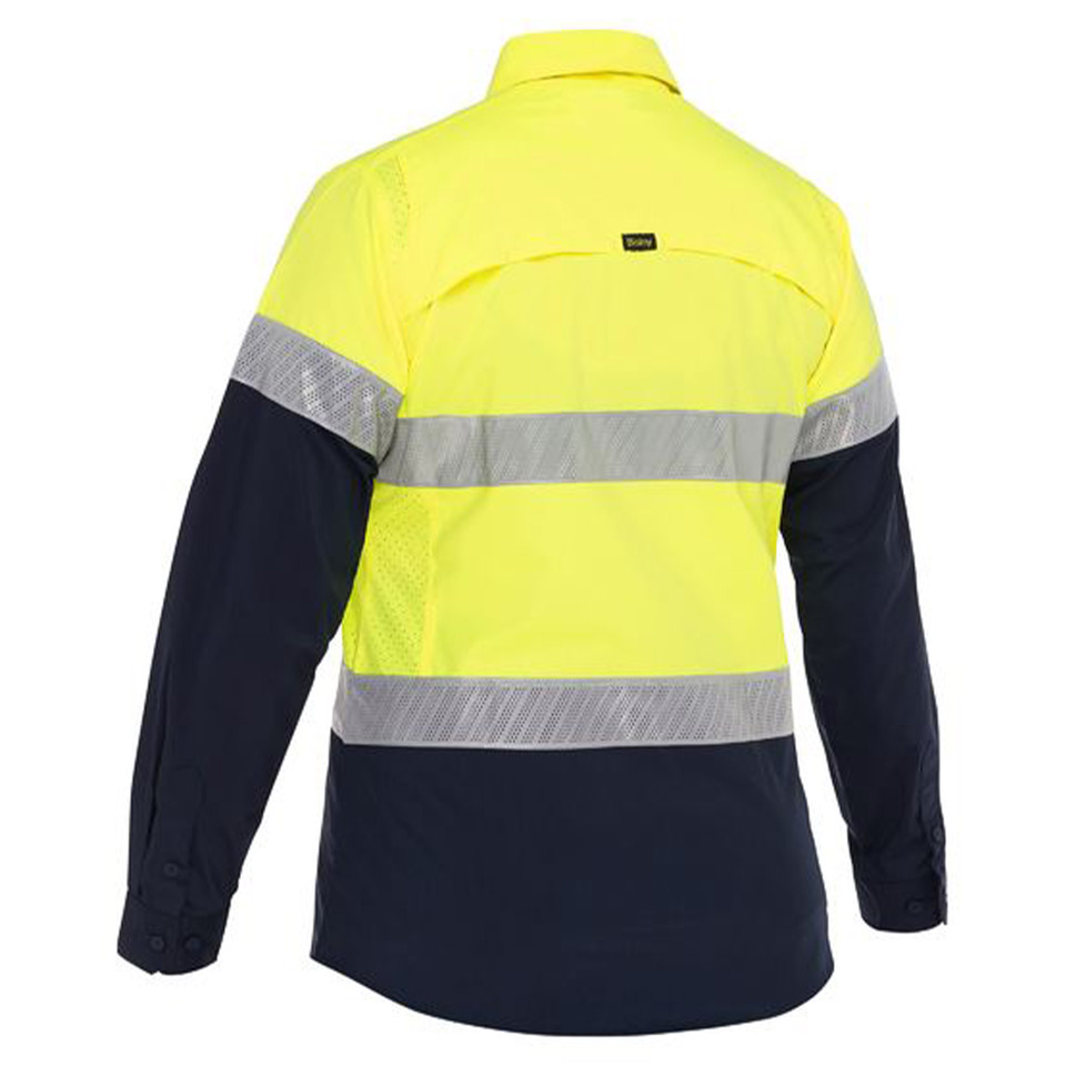 Bisley Womens X Airflow Hi Vis Taped Stretch Ripstop Shirt | Yellow.Navy