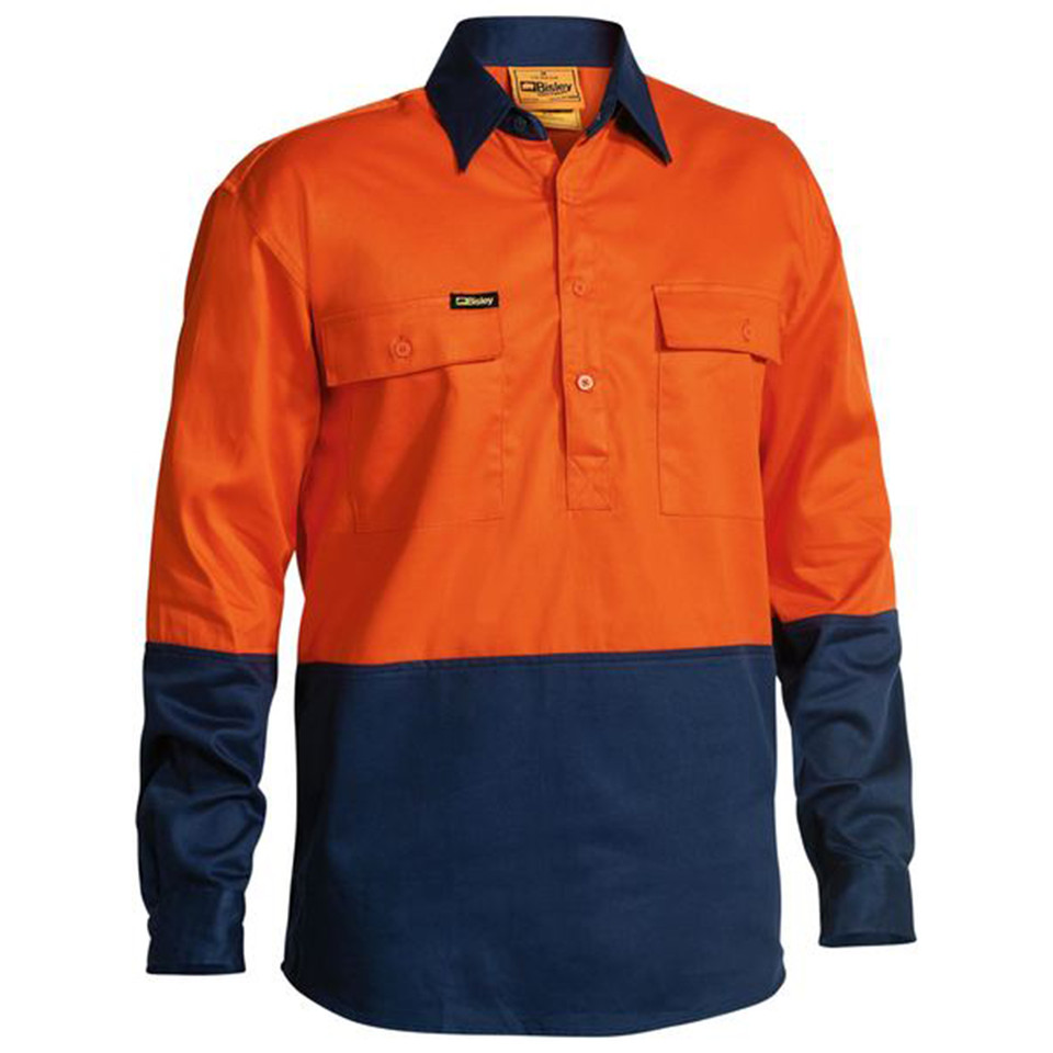 Ladies Hi Vis Drill Shirt Closed Front Long Sleeve