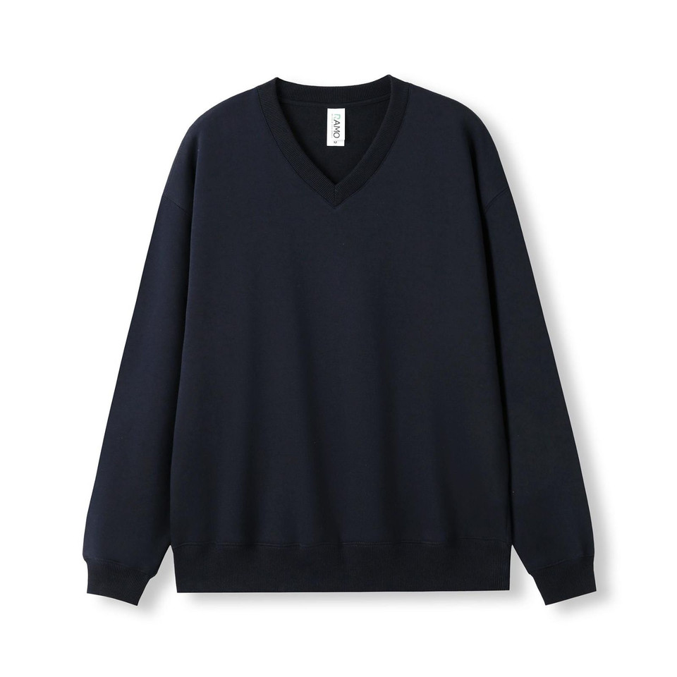 Unisex Plus Size V-Neck Fleece Sweater - Navy