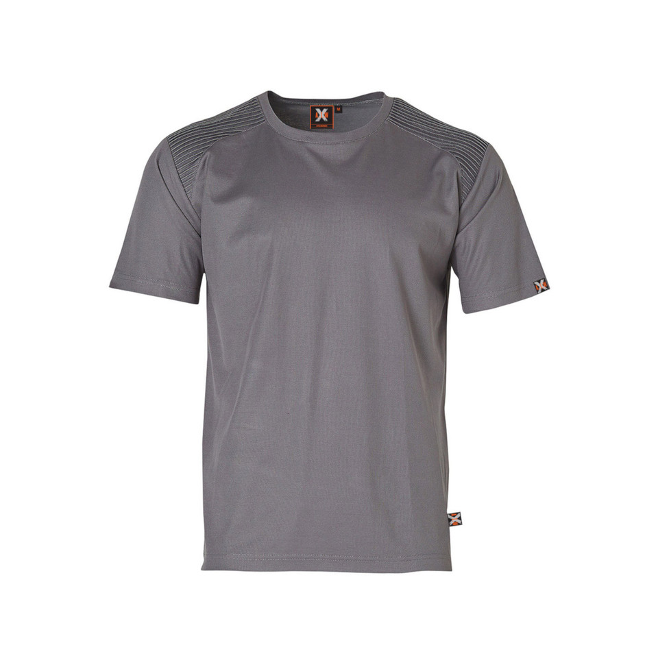 Male model wearing a steel grey Adult Unisex TrueDry® Polycotton Tee - TS209
